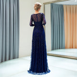 A Line 3/4 Sleeve Beading Sweep Train Prom Dress Party Dress WH96683