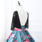 Ball Gown Half Sleeves Floral Satin Court Train Prom Dress Party Dress WH26403