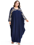 Long Sleeve Navy Blue Round Neck Prom Dress Plus Size Formal Dress F7027