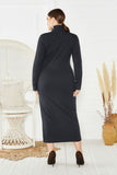 Sexy Plus Size Side Slit Sweater Dress Long Sleeve Stretch Mermaid Knit Dress FP8001