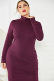 Sexy Plus Size Side Slit Sweater Dress Long Sleeve Stretch Mermaid Knit Dress FP8001