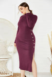 Sexy Plus Size Side Slit Sweater Dress Long Sleeve Stretch Mermaid Knit Dress FP8001