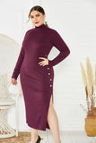 Sexy Plus Size Side Slit Sweater Dress Long Sleeve Stretch Mermaid Knit Dress FP8001