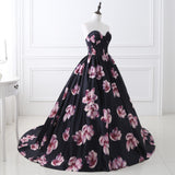 Ball Gown Strapless Floral Satin Court Train Prom Dress Party Dress WH26402