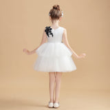 Short Ivory Flower Girl Dresses With Black Appliques