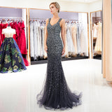 Mermaid V-Neck Sleeveless Beading Sweep Train Prom Dress Party Dress WH94687