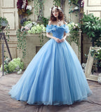 Gorgeous Ball Gown Off The Shoulder Appliques Tulle Court Train Prom Dress WH26240