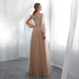 Fashion A Line Long Sleeves Appliques Floor Length Tulle Prom Dresses Wedding Dresses WH22658