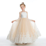 Floor Length Champagne Tulle Flower Girl Dresses With Pearls