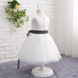 A Line Sleeveless Round Neck Appliques Tulle Flower Girl Dress With Belt WH12808