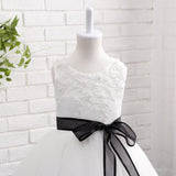 A Line Sleeveless Round Neck Appliques Tulle Flower Girl Dress With Belt WH12808