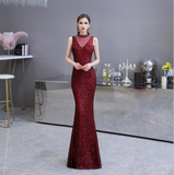 Mermaid Halter Sleeveless See-Through Sequins Floor Length Prom Dress WH24452