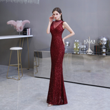 Mermaid Halter Sleeveless See-Through Sequins Floor Length Prom Dress WH24452