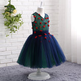 A Line V-Neck Sleeveless Sequins Appliques Tulle Flower Girl Dress WH16811