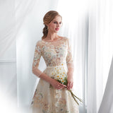 Gorgeous A Line Half Sleeves Appliques Prom Dress With Flower WH30660