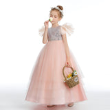 Ruffles Silver Sequins Pink Tulle Flower Girl Dresses With Beading