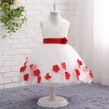 A Line V-Neck Sleeveless Appliques Tulle Flower Girl Dress With Big Bowknot WH13812