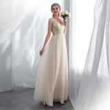 A Line Sleeveless Sequins Floor Length Prom Dress