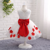 A Line V-Neck Sleeveless Appliques Tulle Flower Girl Dress With Big Bowknot WH13812