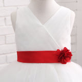 A Line V-Neck Sleeveless Appliques Tulle Flower Girl Dress With Big Bowknot WH13812