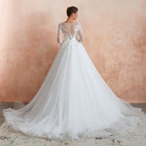 Ball Gown 3/4 Sleeve Appliques Organza Cathedral Train Wedding Dress WH37365