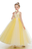 Sleeveless V-Neck Yellow Tulle Flower Girl Dresses