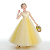 Sleeveless V-Neck Yellow Tulle Flower Girl Dresses