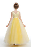 Sleeveless V-Neck Yellow Tulle Flower Girl Dresses