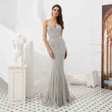 Shiny Deep V-Neck Mermaid Spaghetti Straps Beads Prom Dress WH60720