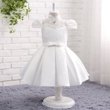 A Line High Neck Cap Sleeve Appliques Satin Flower Girl Dress With Belt WH12813