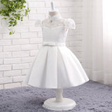 A Line High Neck Cap Sleeve Appliques Satin Flower Girl Dress With Belt WH12813