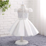 A Line High Neck Cap Sleeve Appliques Satin Flower Girl Dress With Belt WH12813