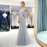 Stunning Mermaid Cap Sleeves Beading Tulle Floor Length Prom Dress Party Dress WH71697