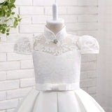 A Line High Neck Cap Sleeve Appliques Satin Flower Girl Dress With Belt WH12813