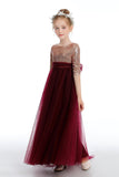 Cute Burgundy A Line Tulle Flower Girl Dresses With Sequins