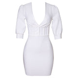 White Deep V-Neck Half Sleeves Short Homecoming Dresses