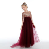 Cute Burgundy A Line Tulle Flower Girl Dresses With Sequins