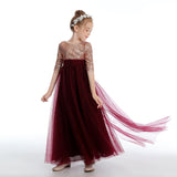 Cute Burgundy A Line Tulle Flower Girl Dresses With Sequins