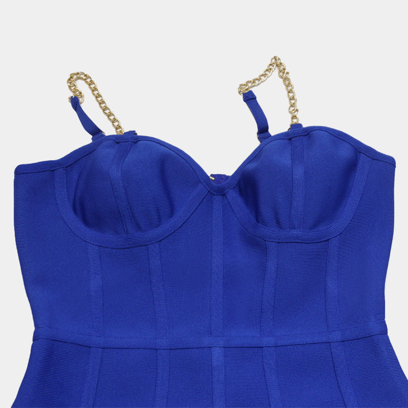 Sexy Blue Chain Straps Sleeveless Sheath Homecoming Dresses