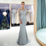 Mermaid Long Sleeves Sequins Beading Tulle Court Train Prom Dress Party Dress WH72698