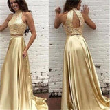 Gold Two Pieces High Neck Sparkly Evening Party Prom Dress