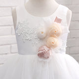 Round Neck Appliques Tulle Flower Girl Dress WH11810