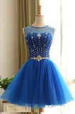 Royal Blue Beading Open Back Homecoming Dress PM431