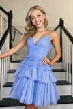 A-Line Spaghetti Strap V-Neck Tulle Homecoming Dresses N376
