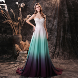 A Line Strapless Sleeveless Appliques Ombre Silk Like Satin Sweep Train Party Dress WH26459