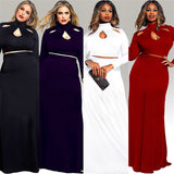 Elegant High Neck Black Long Sleeve Two Pieces Prom Dresses Plus Size Party Dresses FP2195