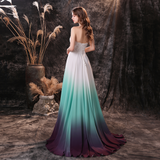 A Line Strapless Sleeveless Appliques Ombre Silk Like Satin Sweep Train Party Dress WH26459