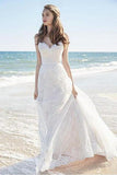Chic A-Line Sweetheart Backless Lace Beach Spaghetti Straps Long Wedding Dresses PM375