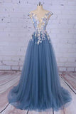 Beautiful Appliques V-Neck Tulle Beads Cap Sleeve Scoop A-line Long Evening Dresses uk PM861