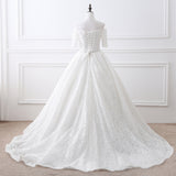 Ball Gown Off The Shoulder Half Sleeve Lace Court Train Wedding Dress WH28410